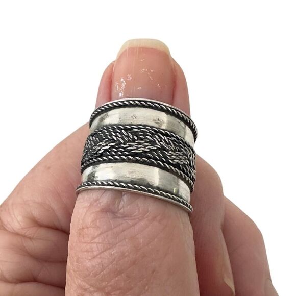Sterling Silver Wide Band Bali Ring - Picture 3 of 6